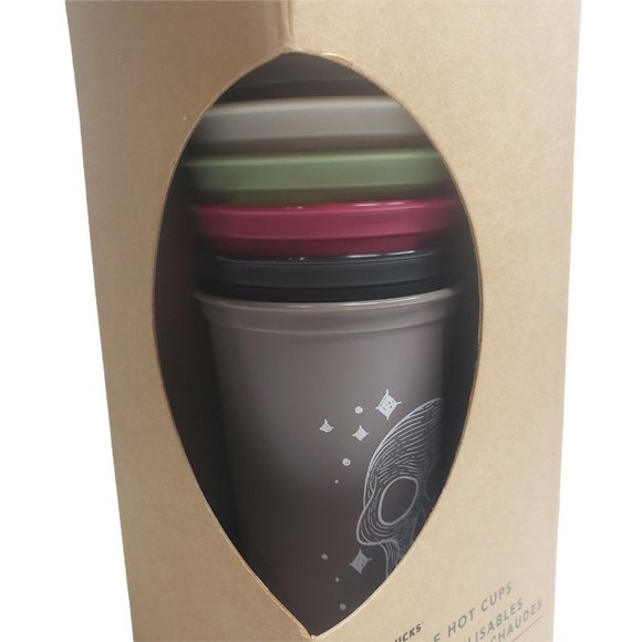 Starbucks 2019 HALLOWEEN 6 Pack Reusable Cups Hot Coffee Lids Skull Pumpkins - Picture 3 of 5